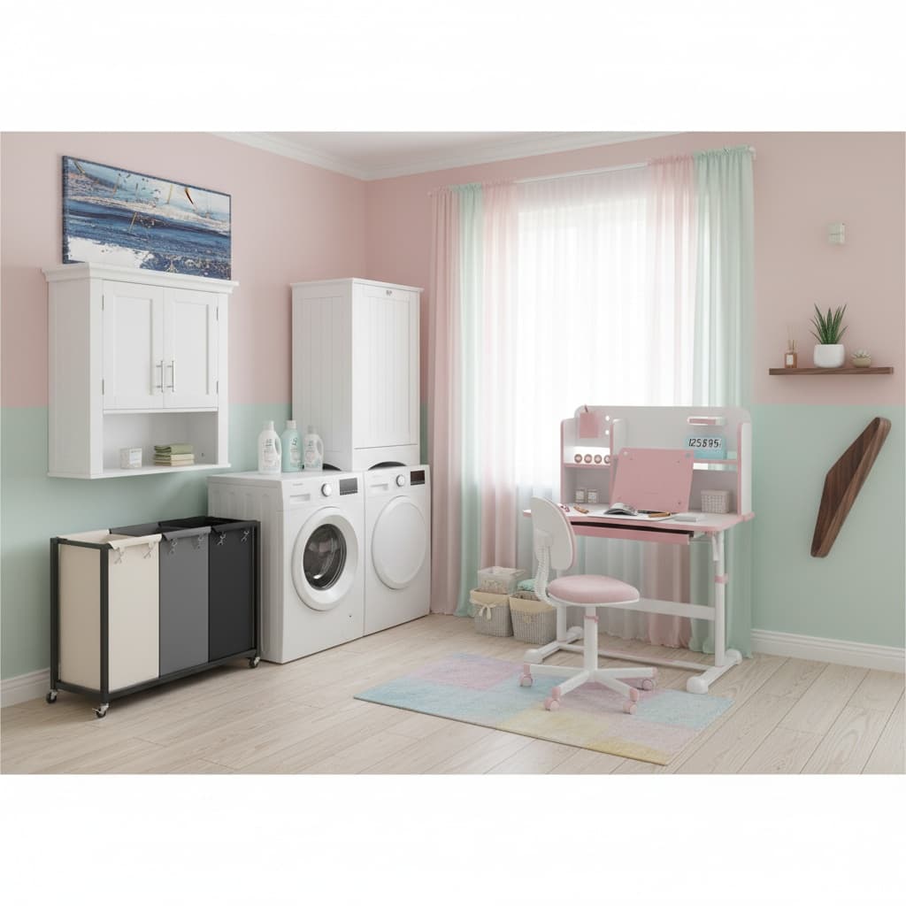 Design a Minimalist Laundry Room with a Serene Pastel Color Scheme