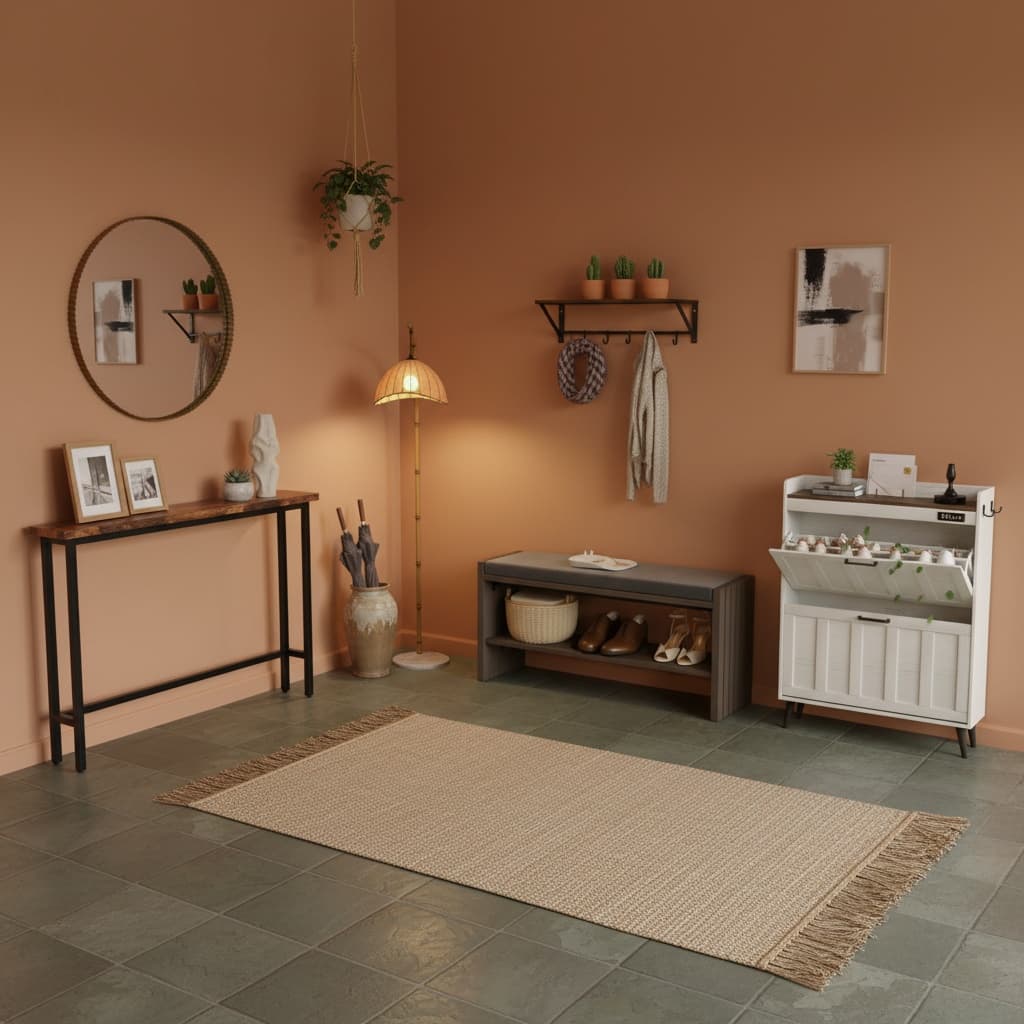 Design a Vintage Entryway Mudroom with Earth Tones for Timeless Charm