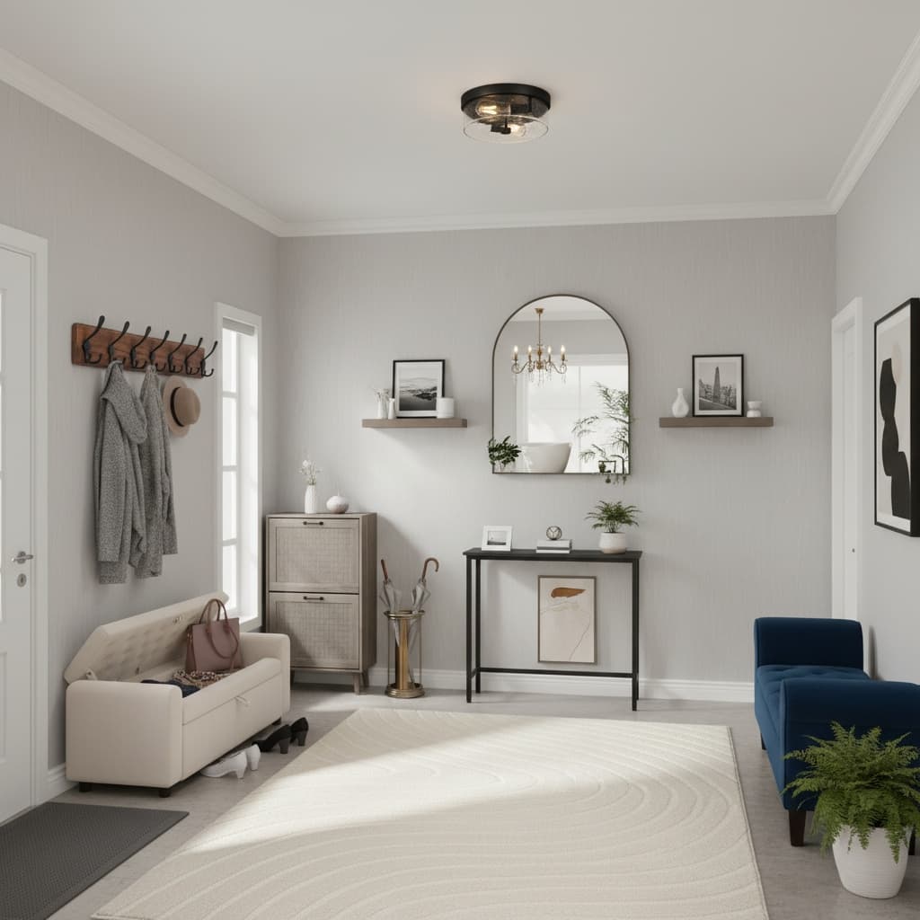 Design a Stunning Tropical Entryway Mudroom with a Monochrome Palette