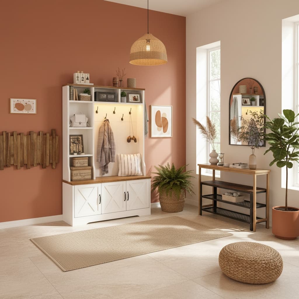 Design a Tropical Entryway/Mudroom with Earth Tones: Stylish and Welcoming Ideas
