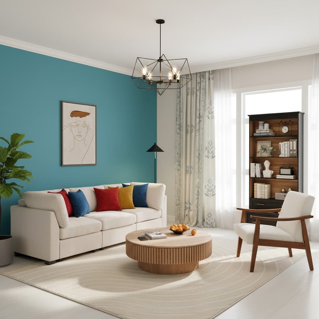 Design a Minimalist Living Room with a Bold Color Scheme