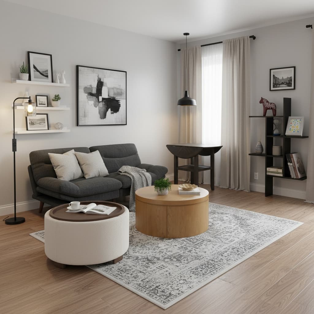 Industrial Studio Small Space: Monochrome Color Scheme Masterpiece