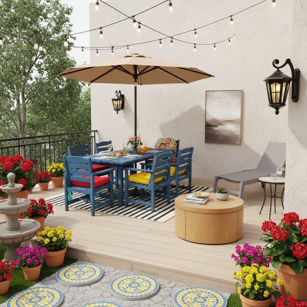 Create a Stunning Modern Patio Design with Bold Color Scheme Ideas
