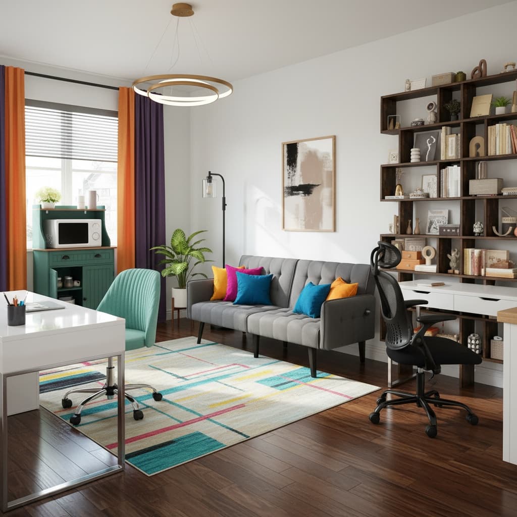 Vintage Home Office Design with Bold Color Scheme: Create a Vibrant Workspace