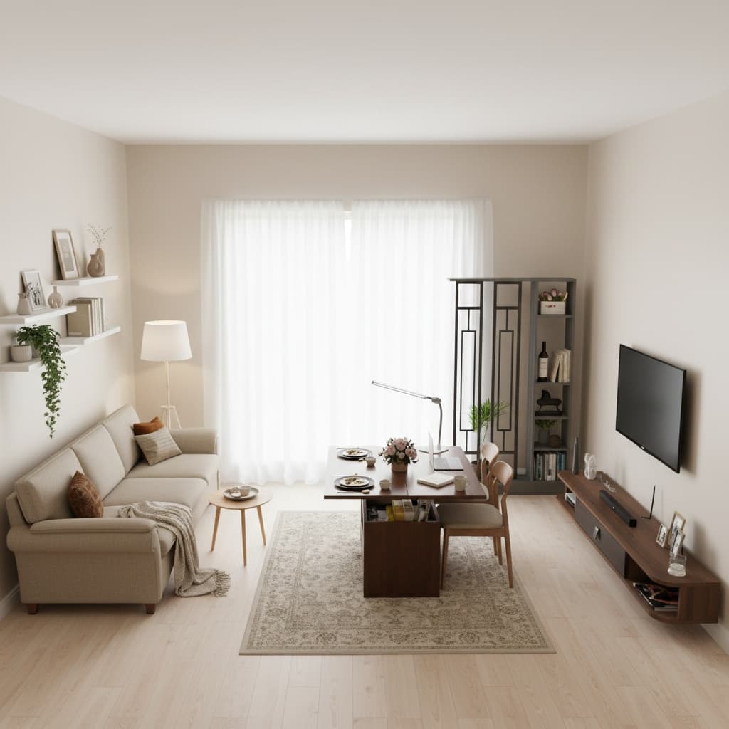 Transform Your Studio Apartment with Classic Neutral Design for Timeless Elegance