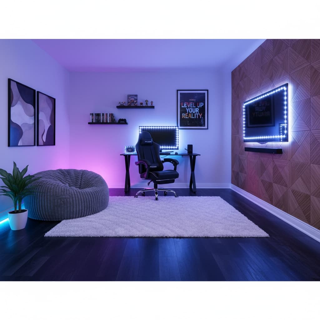 Designing a Minimalist Media Game Room with a Bold Color Scheme: Vibrant Home Interior Design Tips