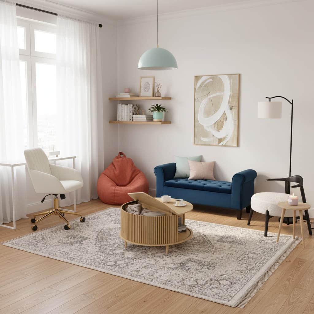 Elegant Modern Studio Small Space Design with Pastel Color Palette