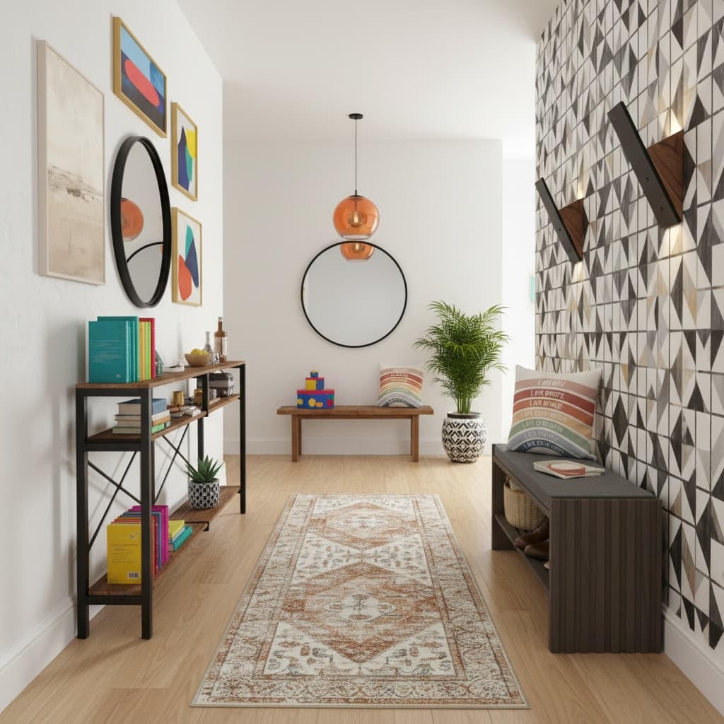 Design a Rustic Hallway with a Bold Color Palette for a Stunning Visual Impact