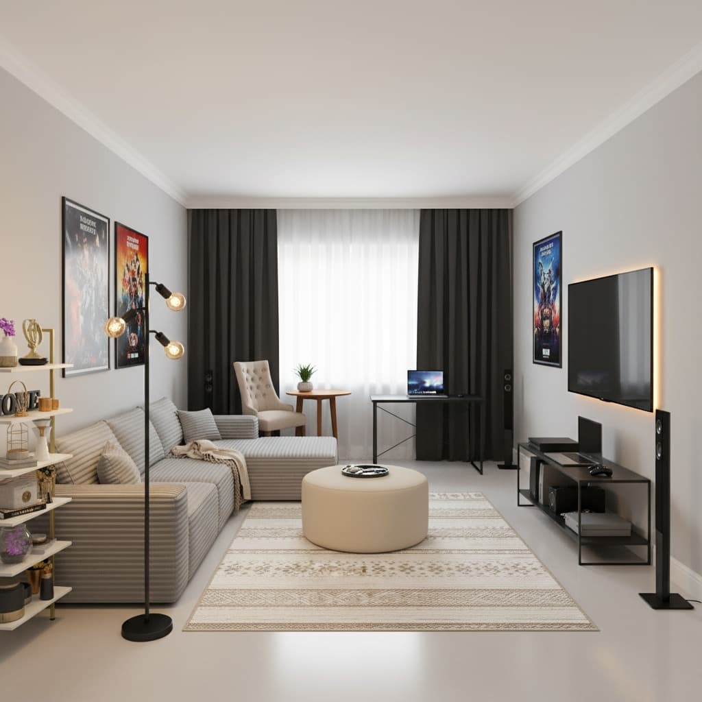 Futuristic Media Game Room Design: Embrace a Neutral Color Palette for a Timeless Look