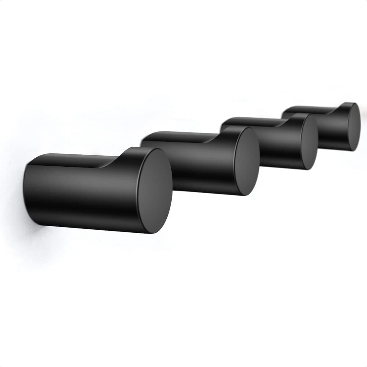 4Pack Metal Wall Hooks, Minimalist Coat Hooks Matte Black Simple Modern Easy Install Wall Mount Heavy Duty Aluminum Mid Century Entryway Bathroom, for Hanging Hat Purses Robe Clothes Backpack