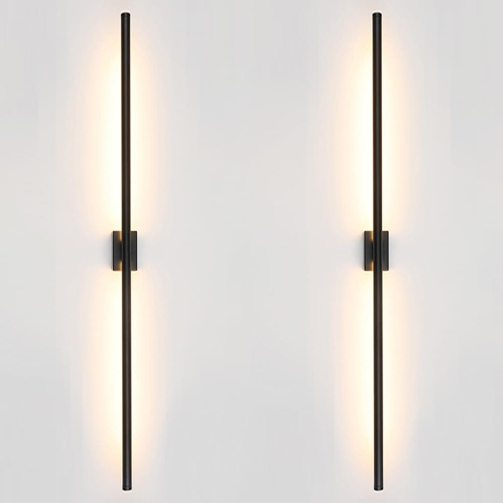 Only Suitable for Small Junction Box Set of 2 Minimalist Long Tube Linear LED Wall Sconce Hardwired 48 Inch Vanity Wall Light for Living Room Corridor Bathroom Bedroom (2 Pack, 48'', Black, Dimmable)