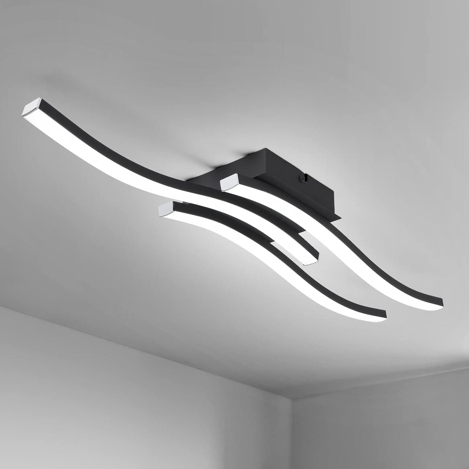 EDISLIVE Modern Dimmable LED Ceiling Light Curved 3 Light 22.5 in Minimalist Flush Mount Ceiling Light Fixture Lamp for Bedroom Foyer Kitchen 6000K 18W Black