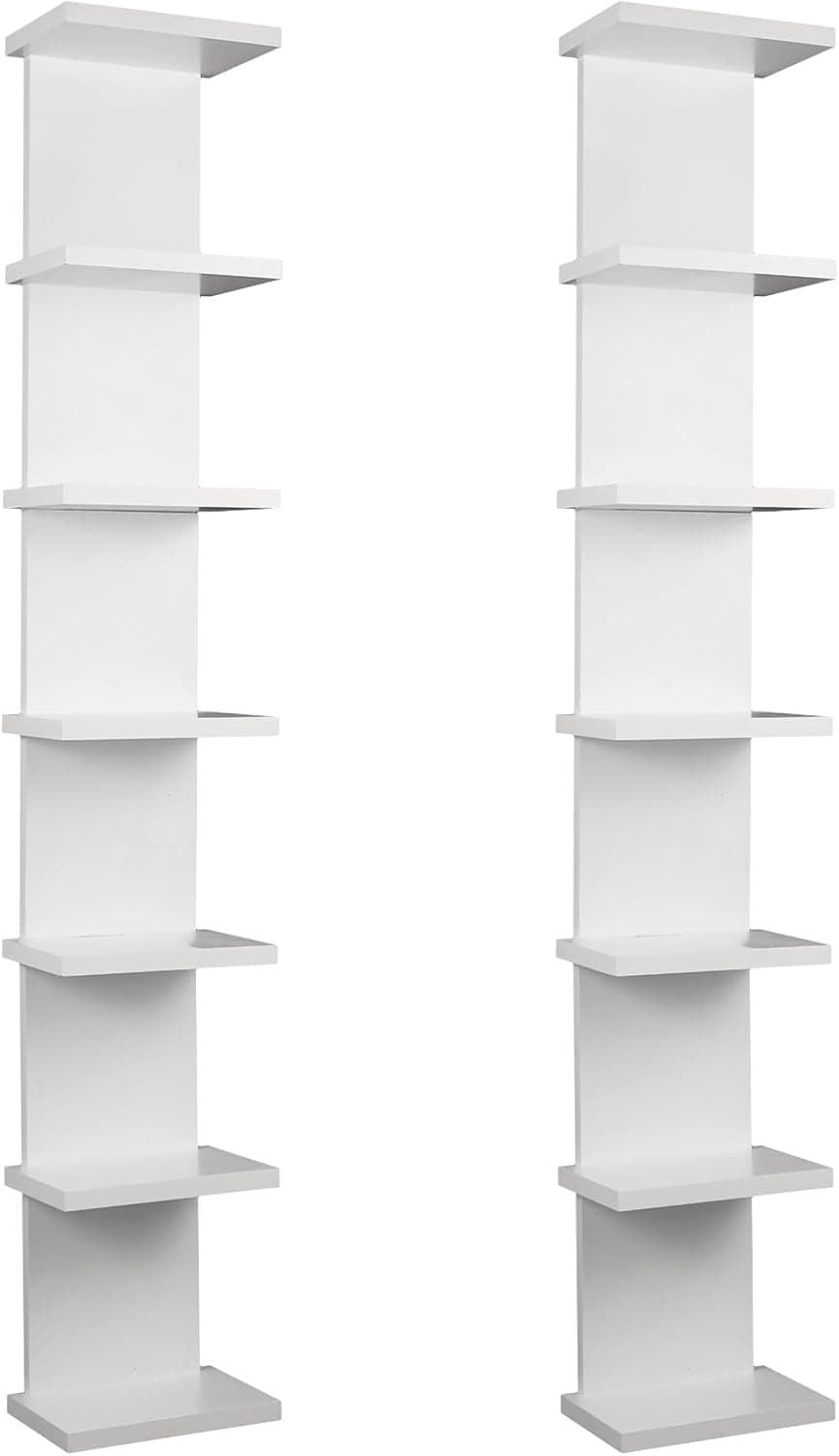 2 Pack 7 Tier Wall Shelf Unit - 43" Lack Floating Shelf, Compact Display Floating Shelf, Vertical Column Wall Decor Mount Floating Storage Organizer Tall Tower Shelf for Bedrooms, Living Rooms