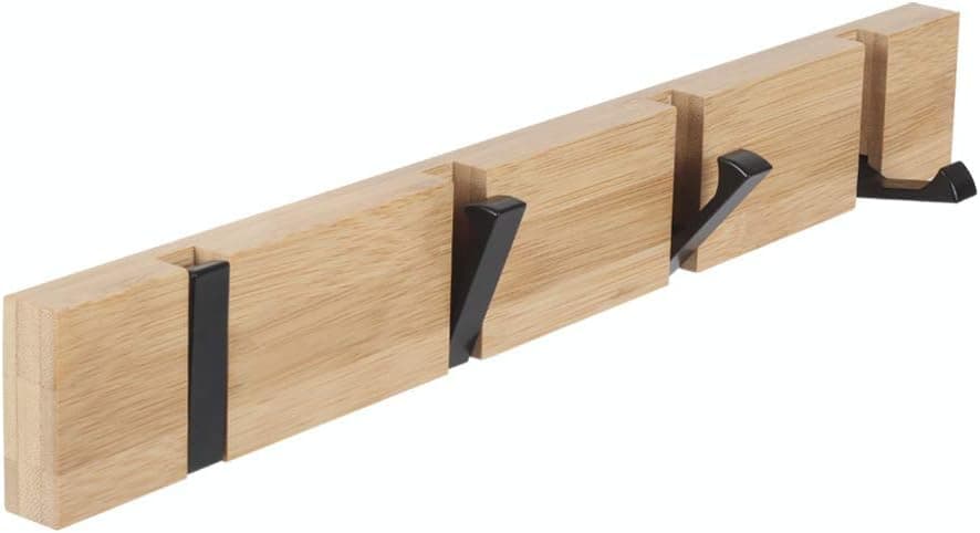 JSVER Wooden Coat Hooks Coat Rack Wall Mounted, Modern Coat Rack, Space-Saving Coat Hook with 4 Standard Retractable Hooks Hat Coat Hook for Entryway, Hallway, Bathroom, Living Room, Bedroom