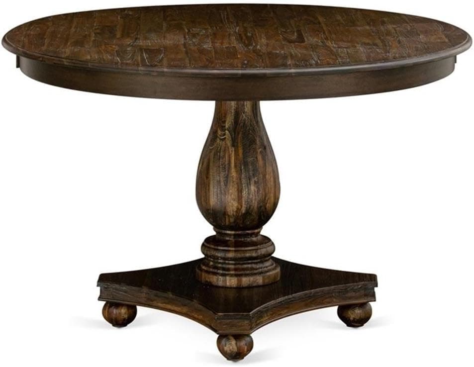 East West Furniture FE2-07-TP Ferris Dining Table - a Round Wooden Table Top with Pedestal Base, 48x48 Inch, Distressed Jacobean