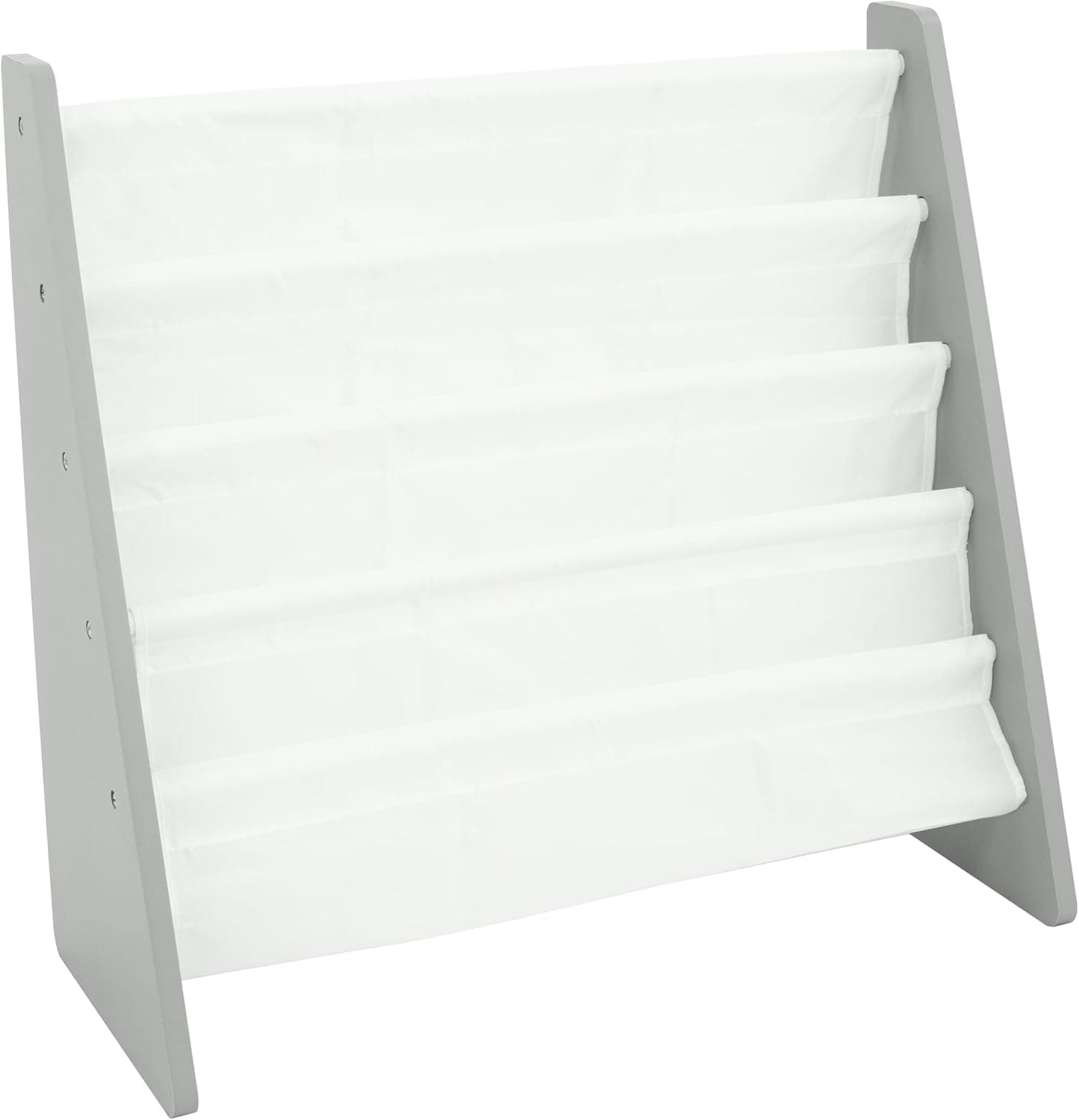 Humble Crew 4-Tier Kids Bookshelf, Grey Wood/White - Premium Book Shelf for Kids Rooms with Four Deep Pockets - Toddler Sling Book Rack with Deep Sleeves, Nursery Bookcase Organizer