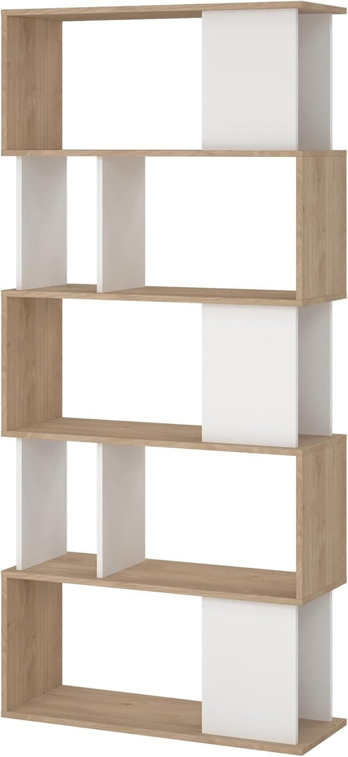 Tvilum Maze Modern Bookcase, Display Shelf and Decorative Room Divider with 7 Fixed Storage Shelves in Oak and White