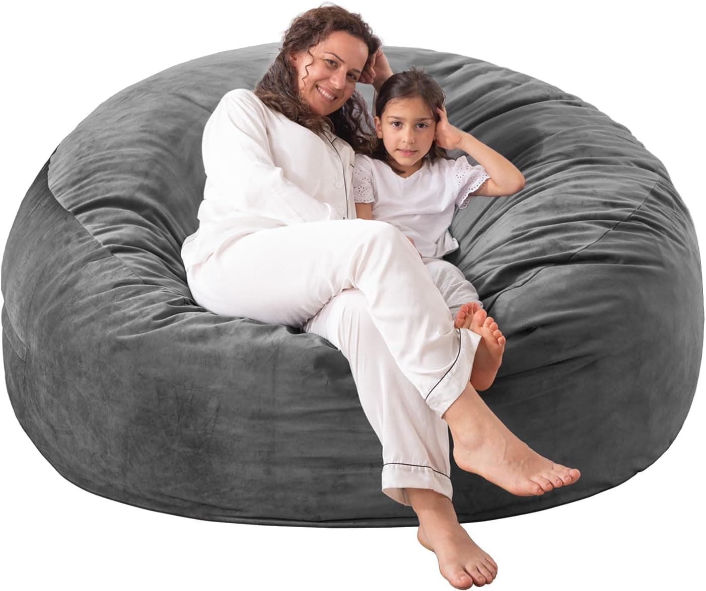 WhatsBedding Large Bean Bag Chair: 3 ft Memory Foam for Adults/Kids, with Fillings. Soft Faux Fur Fabric - Dutch Velvet, Charcoal, 3 Foot Bean Bag