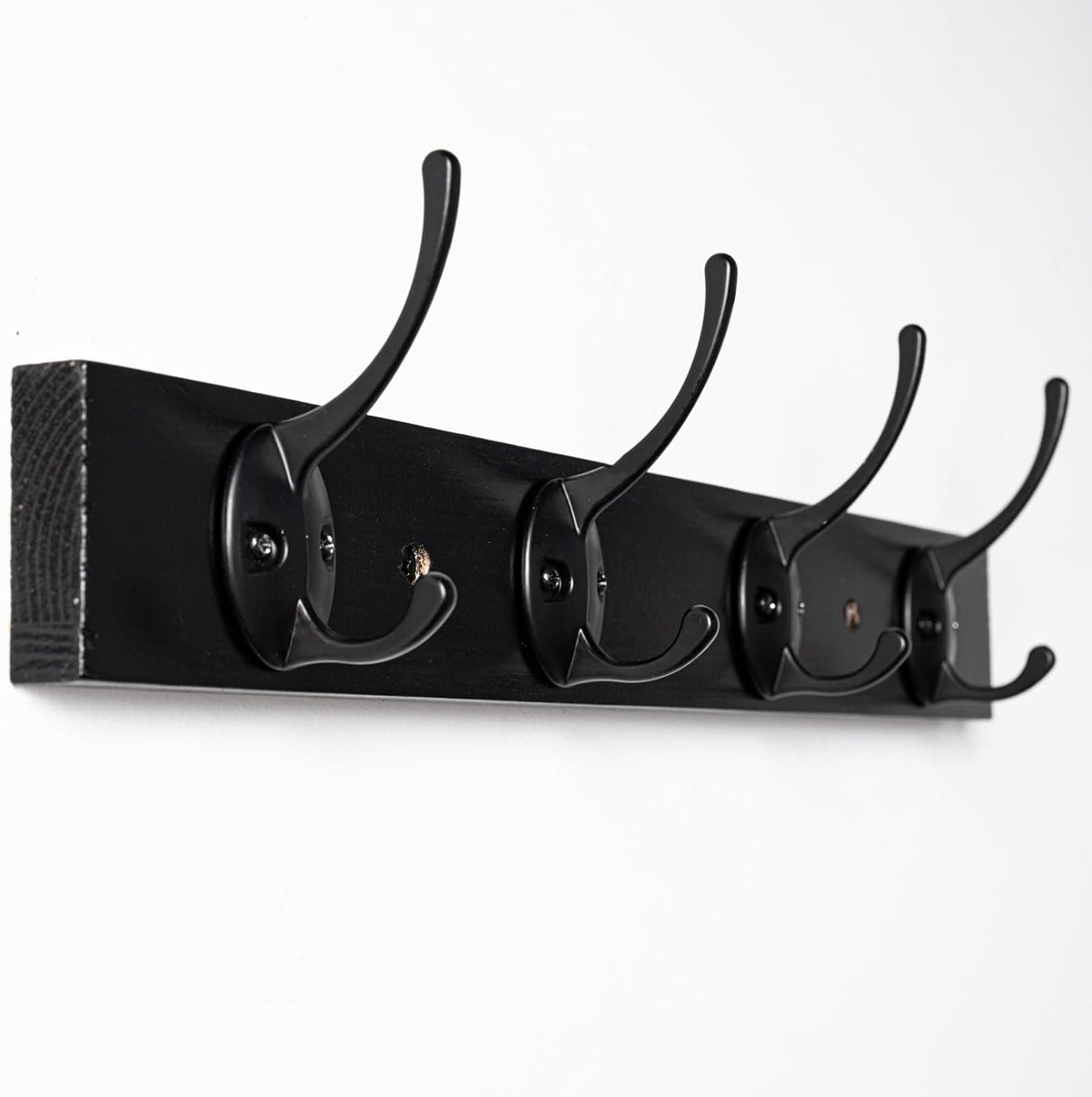 Coat Hooks Wall Mounted, Wooden Hat Rack with 4 Hooks for Entryway, Bathroom,Bedroom(Black)