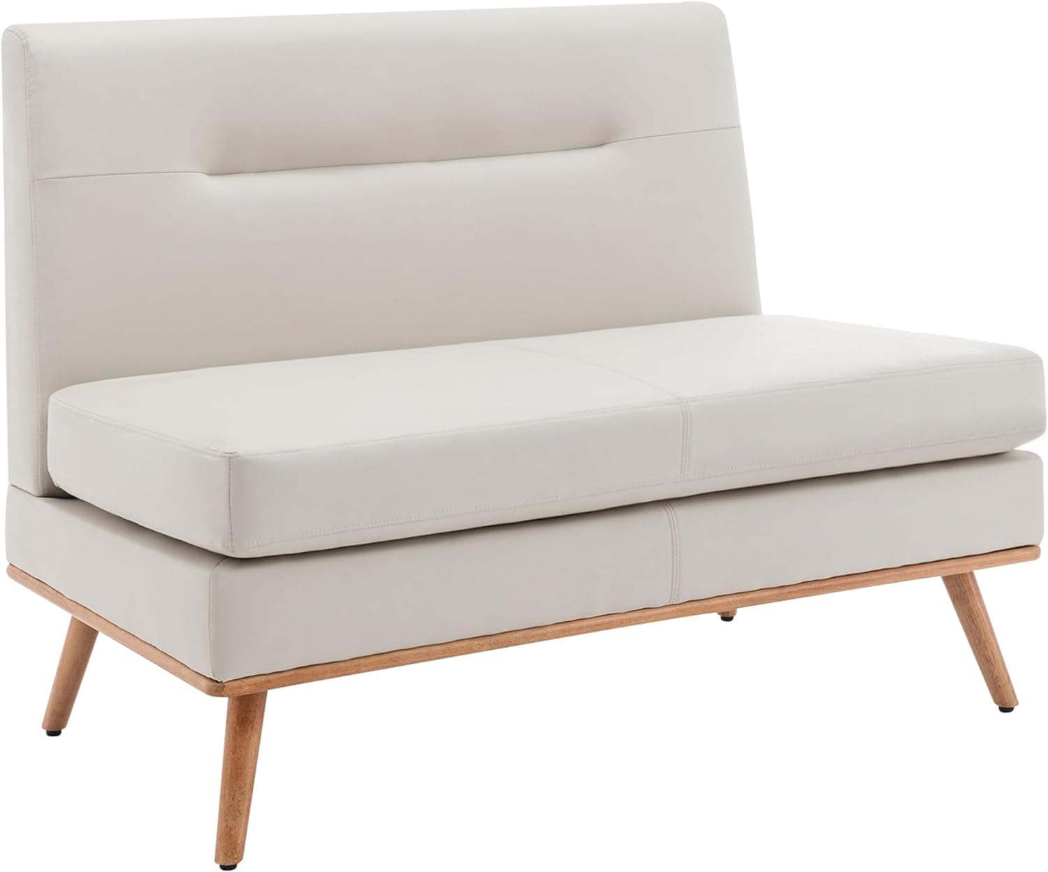 Yongqiang Upholstered Settee Bench with Back Small Loveseat Sofa Faux Leather Dining Bench Banquette Seating for Kitchen Dining Room Living Room Mini Couch Beige