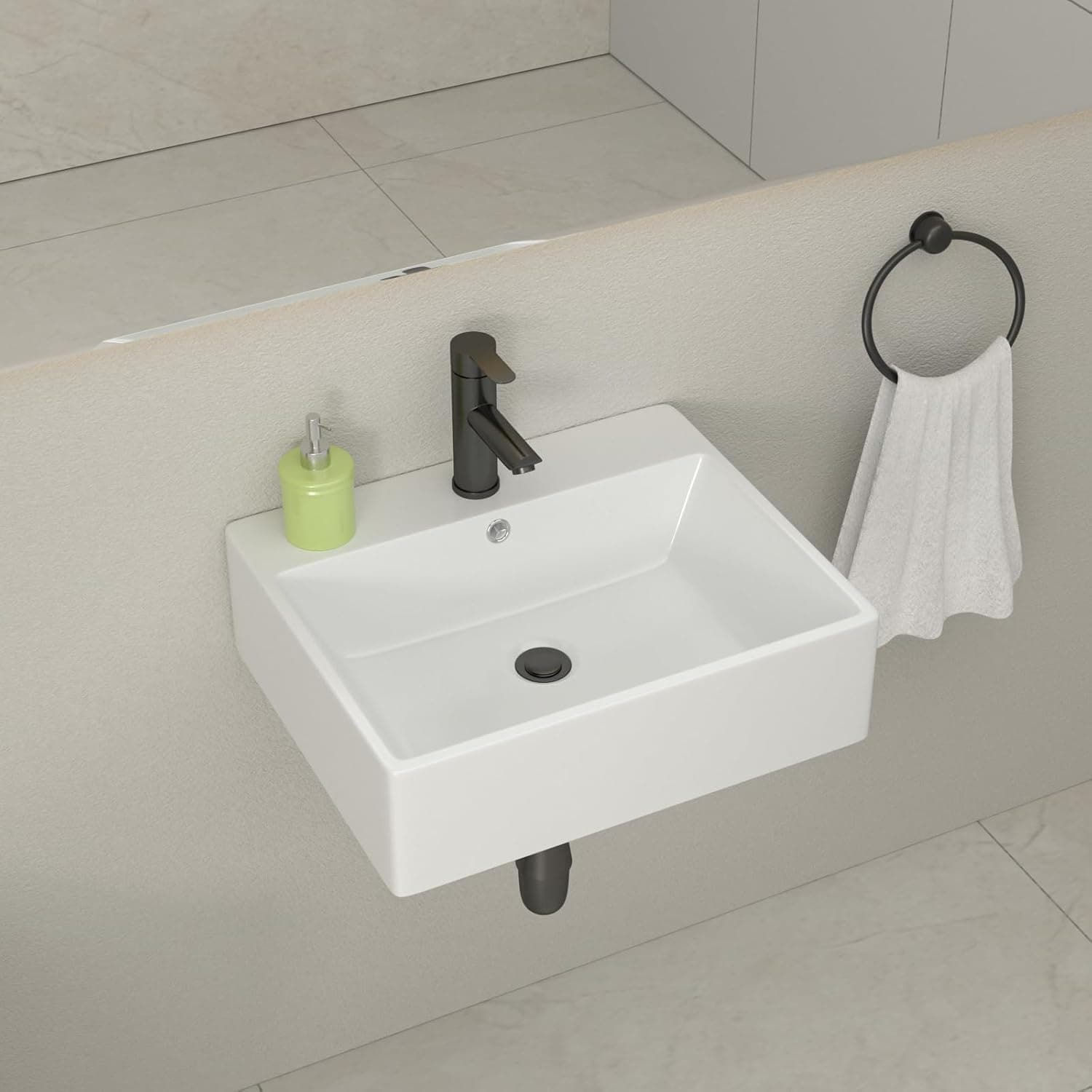 Small Bathroom Sink, 20 Inch Vessel Sink Rectangle Modern Wall Mount Sinks 20"x16" White Ceramic Porcelain Vanity Sinks Art Basin #Y-GP2018