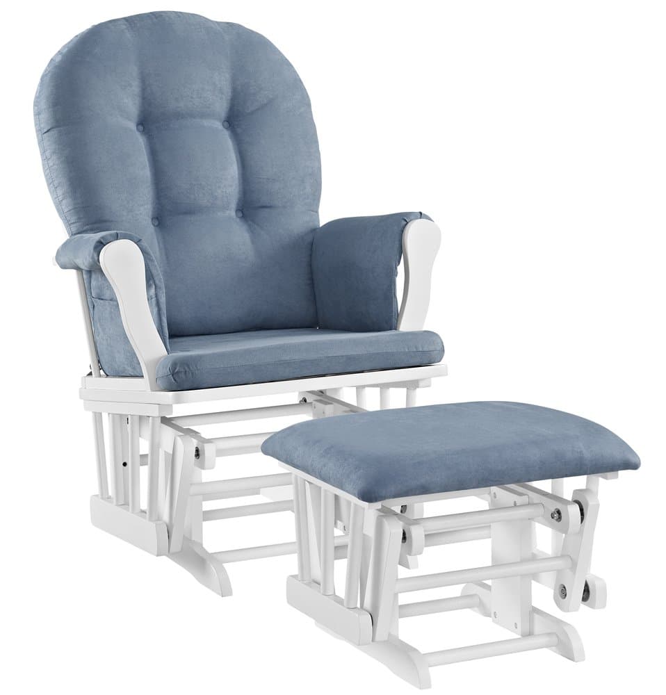 Angel Line Windsor Glider and Ottoman Set, White with Blue Cushion