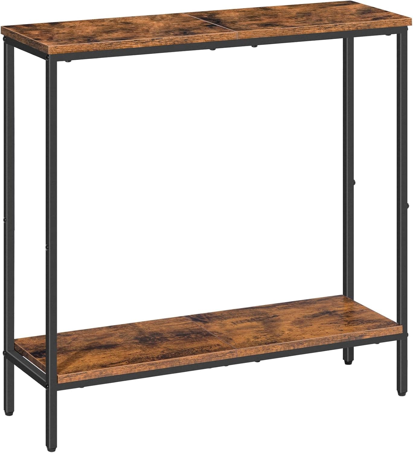 HOOBRO 29.5"L Narrow Console Table, 8.7"D Couch Table Behind Sofa, Small Entryway Table with 2-Tier Storage Display Shelves, for Hallway, Foyer, Living Room, Bedroom, Rustic Brown and Black BF22XG01