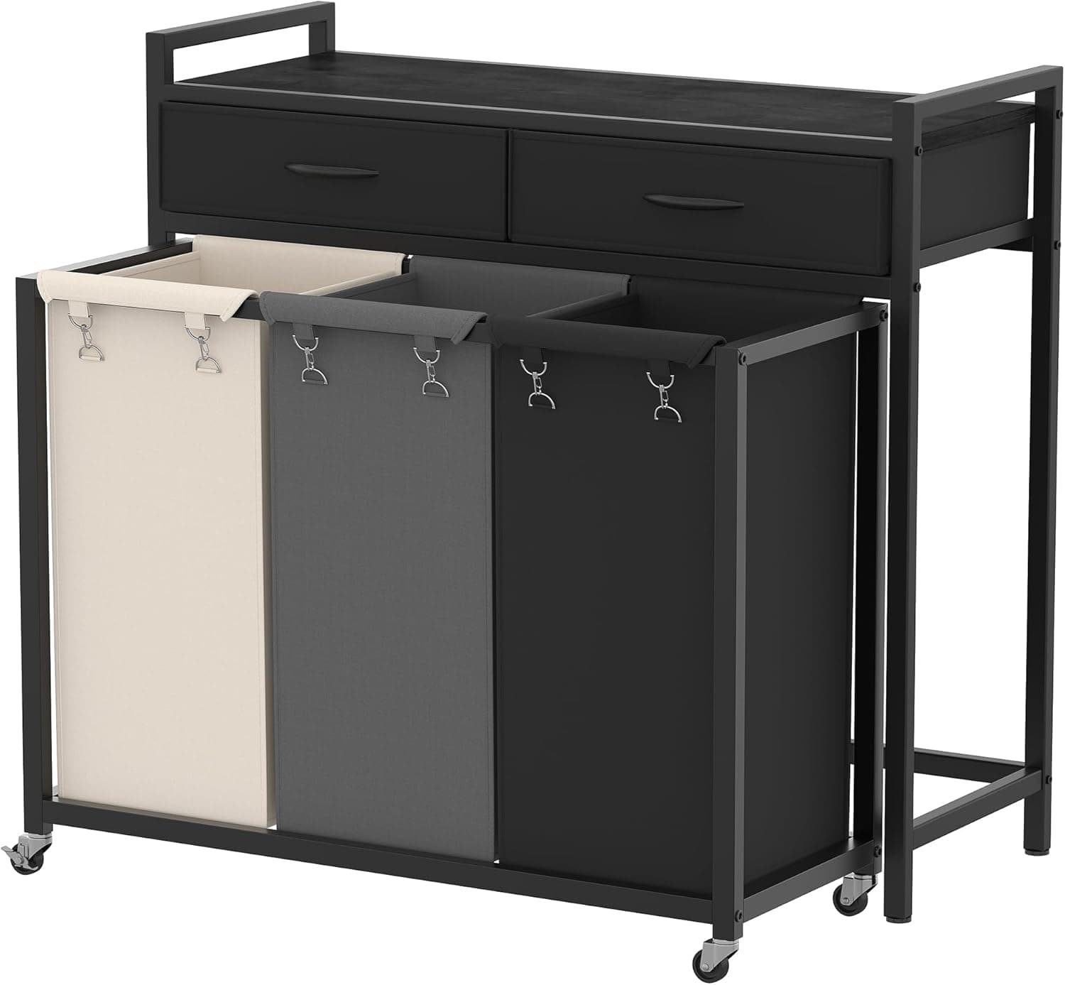 Heybly Laundry Hampers, 126L Laundry Basket with 3 Section Pull-Out Rolling Bags, Laundry Sorter with 2 Pull-Out Storage Drawers for Laundry Room organization and Bathroom, Black HLH005SB