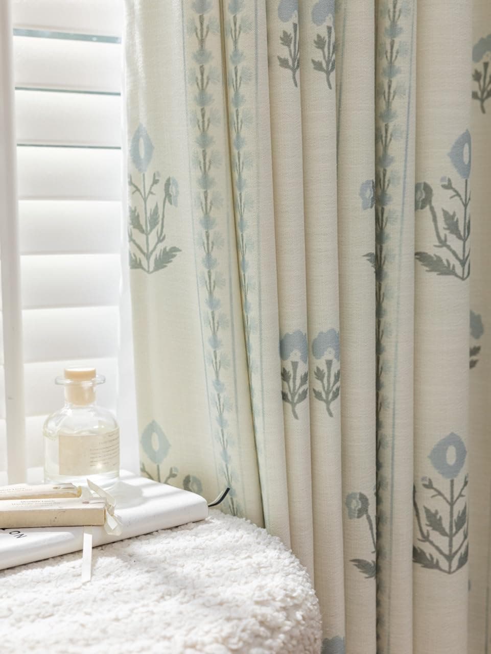 Linen Blend Pinch Pleated Curtains for Living Room, Bedroom, Dining Room - Light Filtering Curtains 2 Panels Set - Luxury and Modern Floral Printed Design - Antique White, 30" W x 96" L
