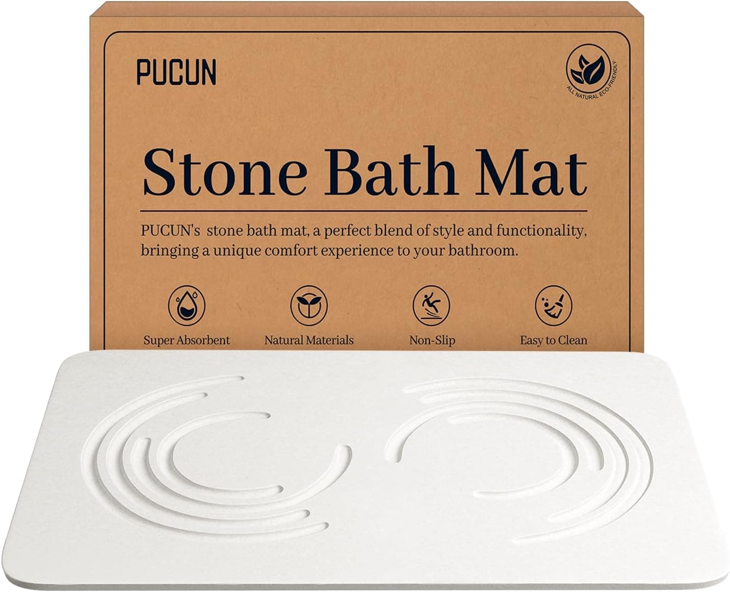Stone Bath Mat Diatomaceous Earth Shower Mat,Quick Drying Diatomite Bath Stone Mat for Bathroom Floor -Super Absorbent,Natural, Easy to Clean(White)