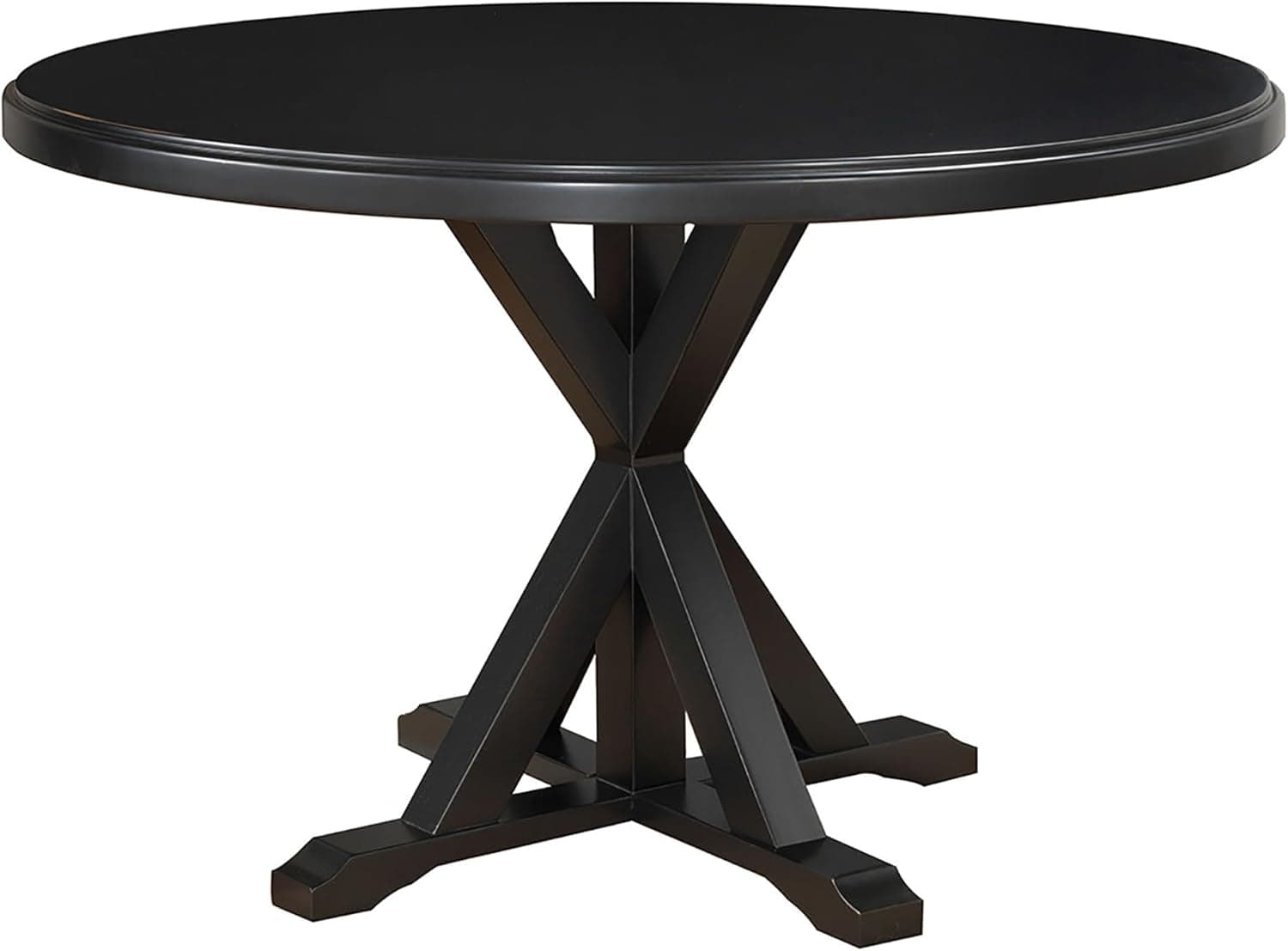 HomeRoots 48" Black Rounded Solid Manufactured Wood and Solid Wood Pedestal Base Dining Table