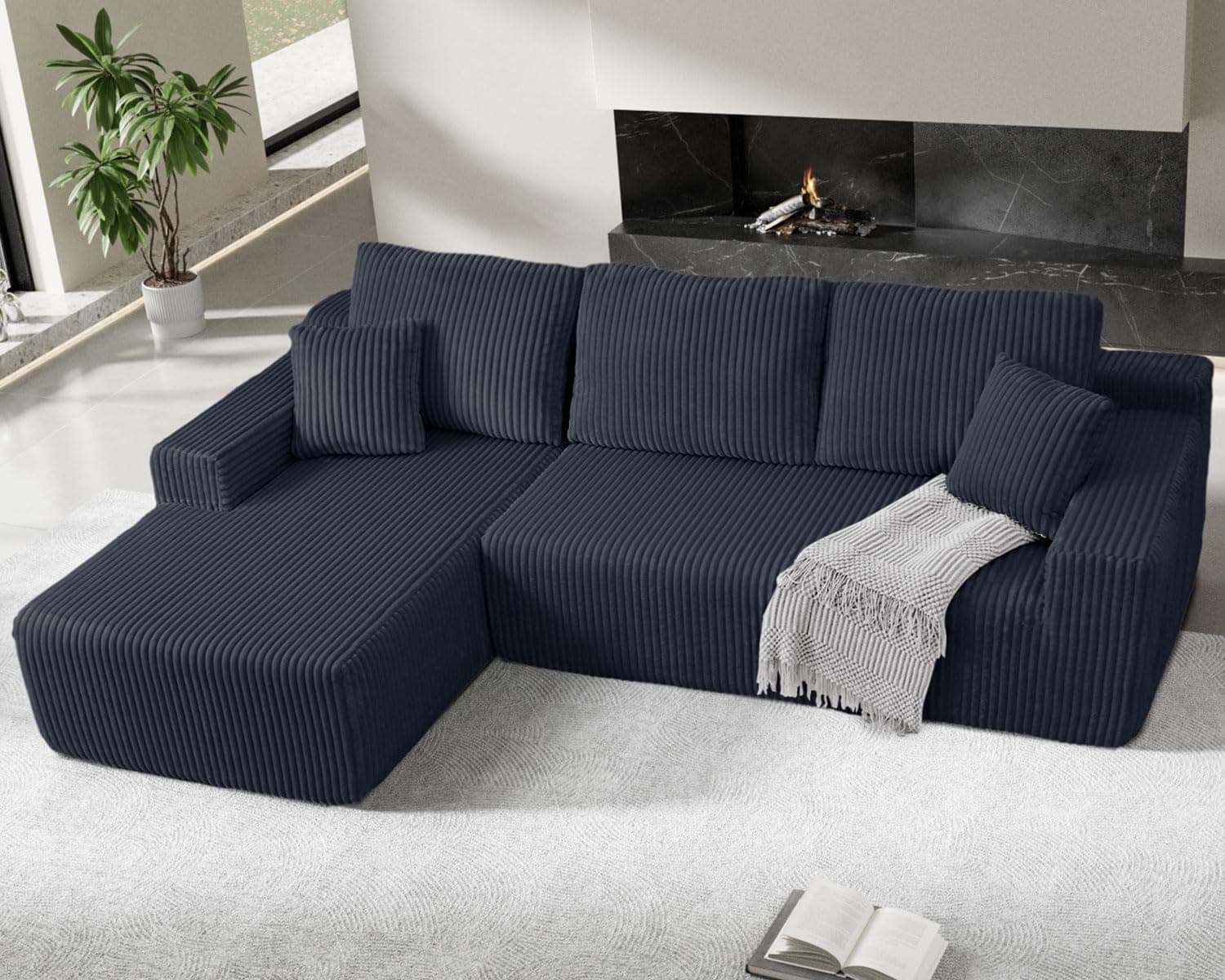 105" Cloud Sectional Couch, L-Shaped Modular Sectional Sofa with Deep Seat, Boneless Couches for Living Room Bedroom, Corduroy Upholstery Grey, Left Facing Chaise
