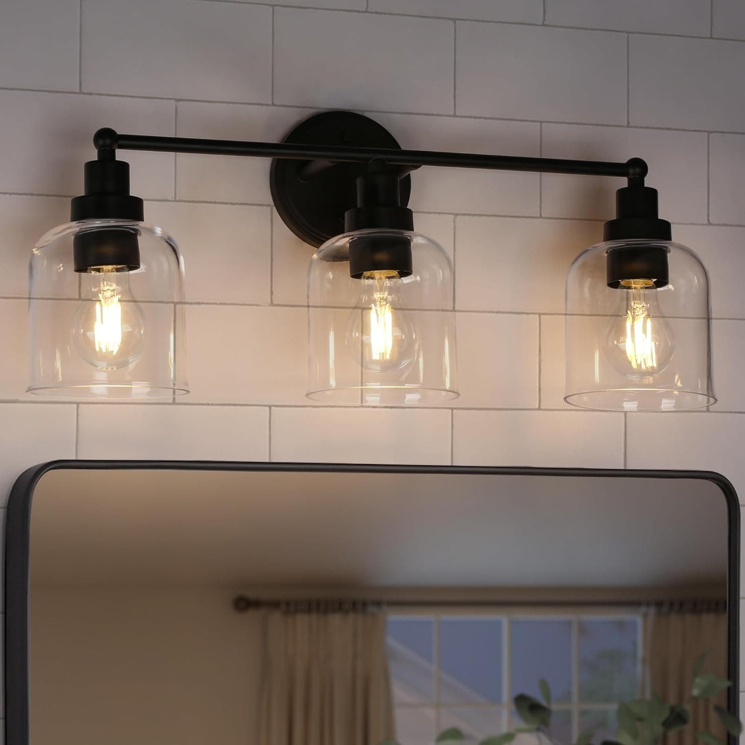 Bathroom Wall Light Fixtures, 3-Light Black Vanity Light with Clear Glass Shade, Modern Farmhouse Wall Lamp Over Mirror for Hallway, Kitchen, Bedroom and Living Room