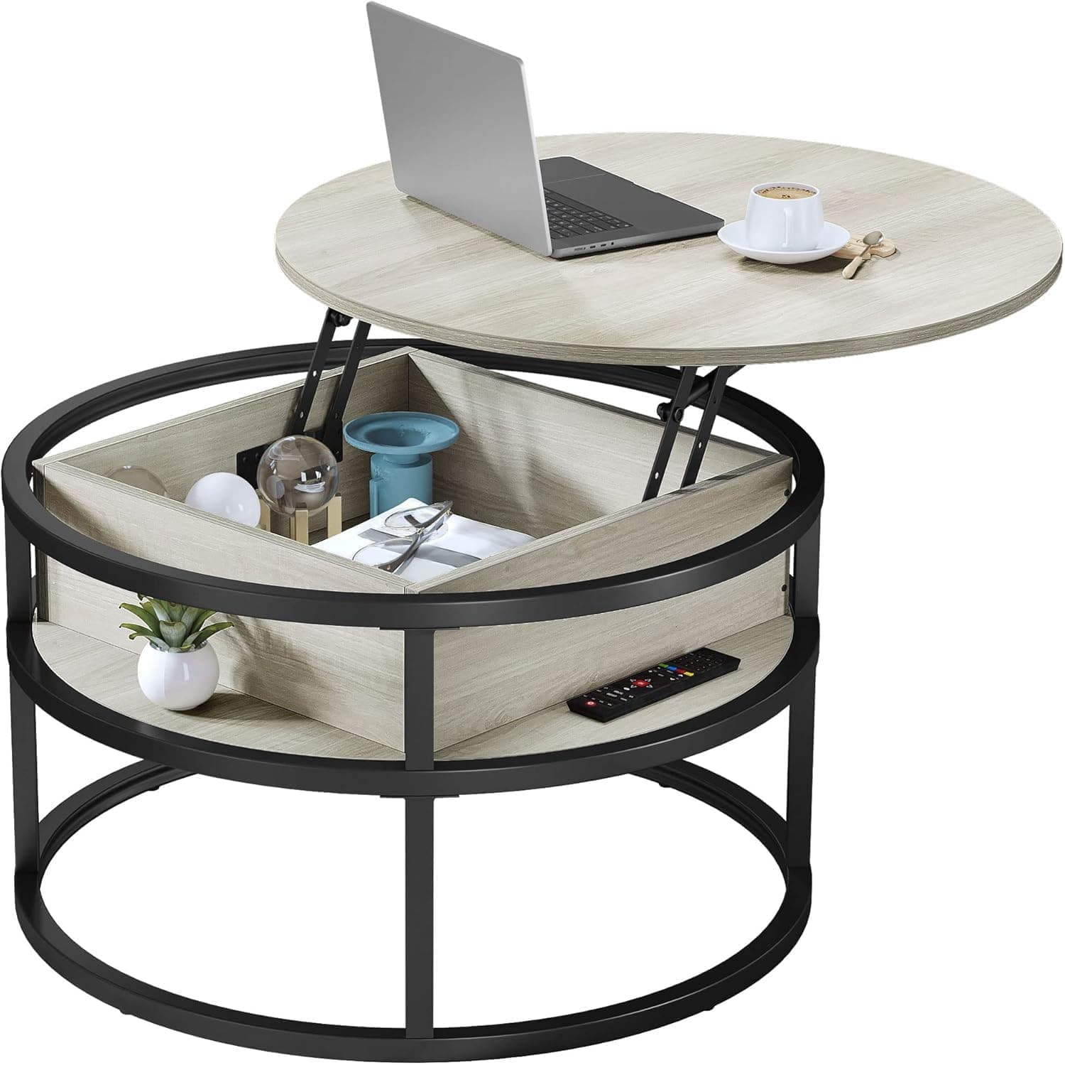 YITAHOME Round Lift Top Coffee Table, Coffee Tables for Living Room with Hidden Storage Compartment, Modern Coffee Table with Storage for Home Office, Center Tables Living Room, White Oak