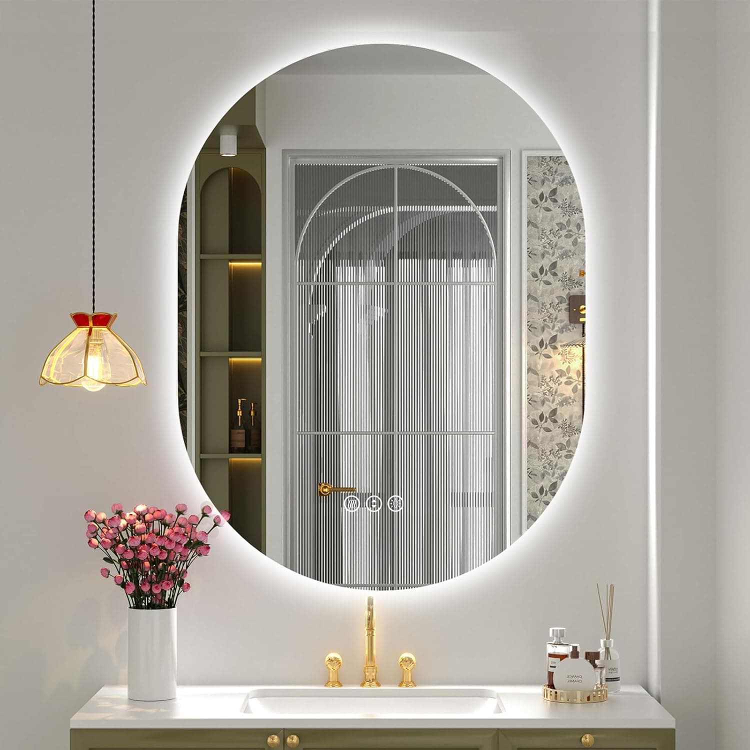 SMIROR Oval Backlit LED Bathroom Mirror, 28x36 Pill-Shaped Lighted Vanity Mirror with Lights for Wall, Dimmable, 3 Colors Lighting, Anti-Fog, Memory Function (Horizontal/Vertical)