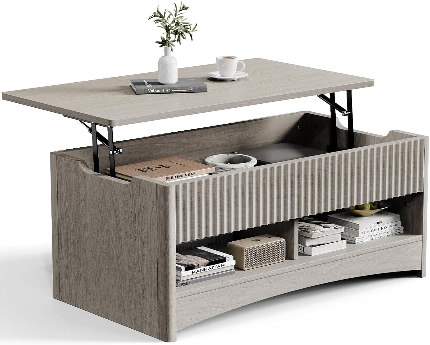 Amada Lift Top Coffee Table with Storage, Modern Center Table with Hidden Compartment, Rectangle Coffee Tables for Living Room, Small Spaces,Office,Grey