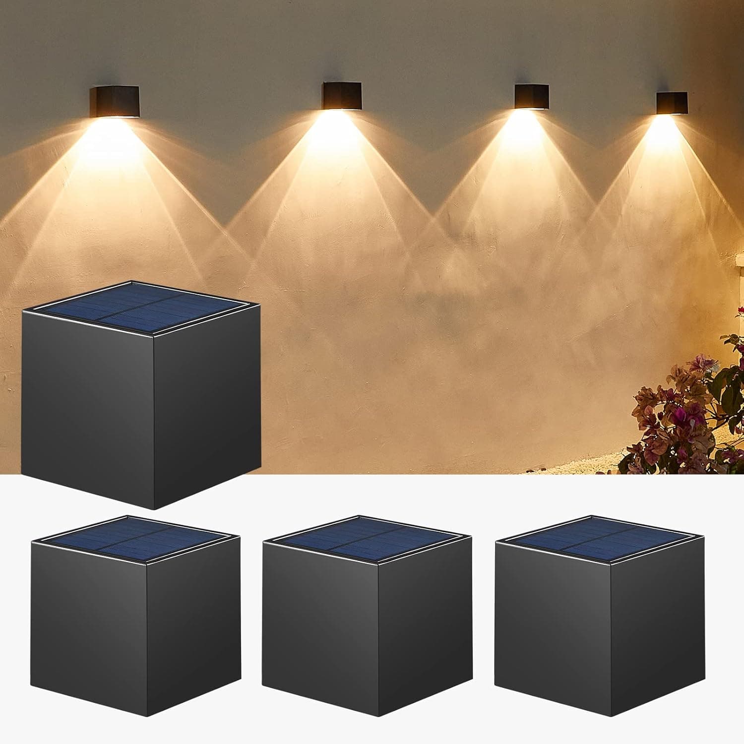 LUHLEE Solar Wall Lights Outdoor,Square Modern Solar Wall Sconce IP65 Waterproof Down Lighting Outdoor Lights for House,Porch,Garden,Yard, Patio,Fence Decor