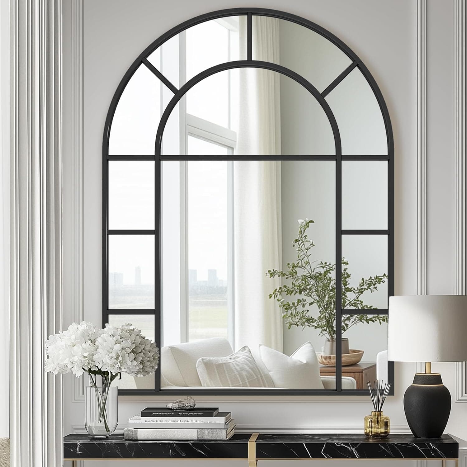 Bathroom Mirror, 30x40 Arched Wall Mirrors, Black Wall-Mounted Mirrors, Bathroom Vanity Mirror for Over Sink, Bathroom, Living Room, Bedroom, Entryway