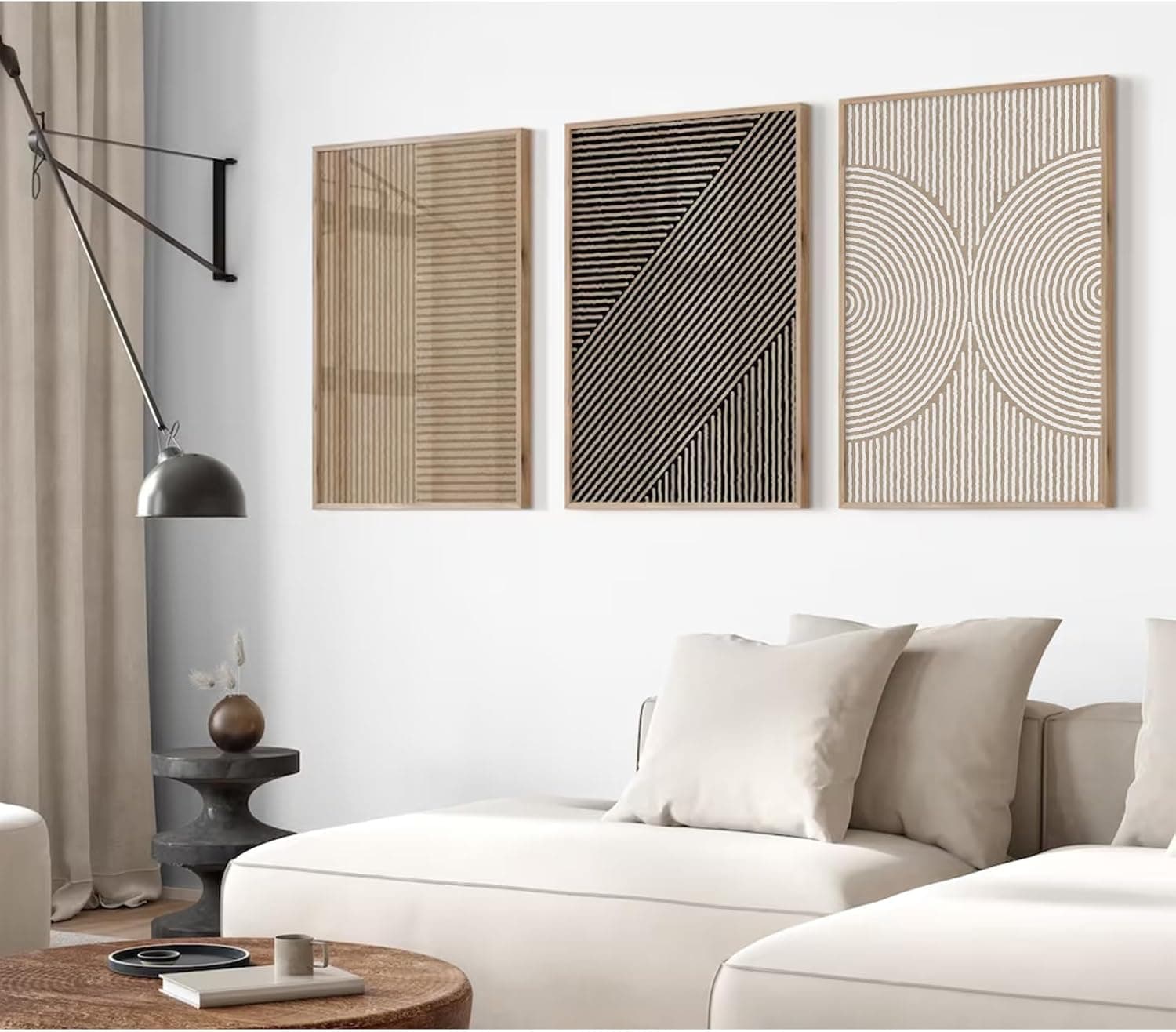 Boho Modern Wall Art Pictures Neutral Abstract Canvas Wall Decor Minimalist Line Wall Art Beige Brown Black Poster Mid Century Painting Artwork for Living Room Bedroom 24x36 Inch Unframed Set of 3
