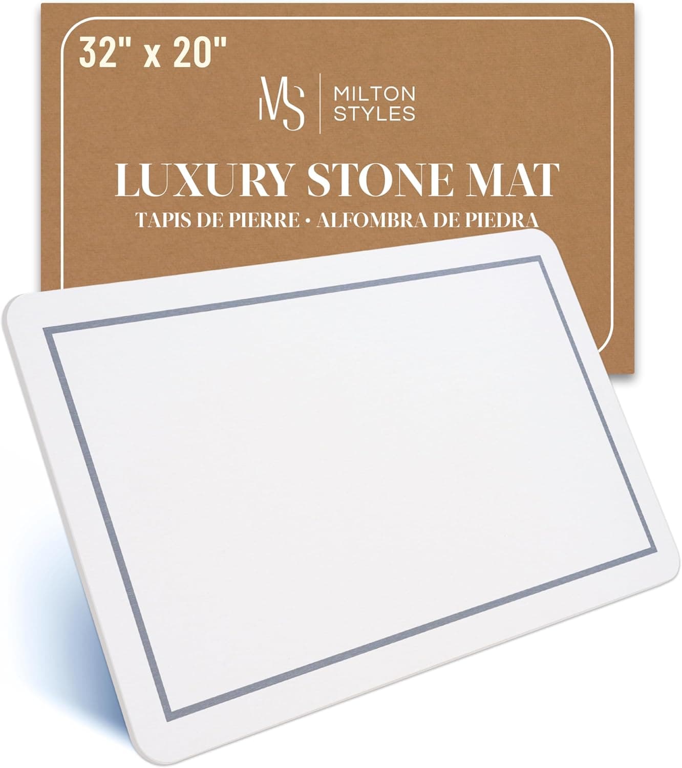 Stone Bath Mat Large, 32" x 20" – Super Absorbent Stone Bath Mats for Bathroom, Quick-Drying Diatomaceous Earth Bath Mat Large XL, Modern Diatomite Mat Easy to Clean, White Grey