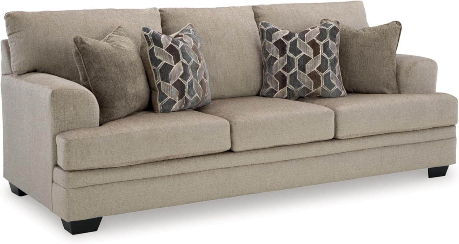 Signature Design by Ashley Stonemeade Contemporary Sofa Sleeper with Folding Gel Memory Foam Mattress, Reversible Cushions and 4 Accent Pillows, Queen, Light Brown