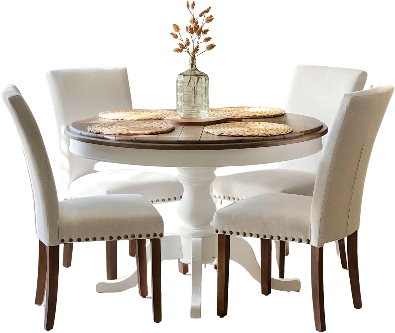 COLAMY Upholstered Parsons Dining Chairs Set of 4, Fabric Dining Room Kitchen Side Chair with Nailhead Trim and Wood Legs - Beige,No Table