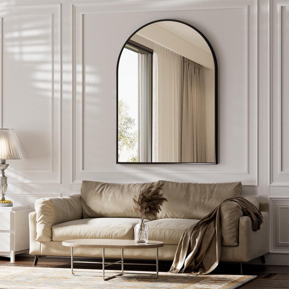 BEAUTYPEAK 30"x40" Arch Bathroom Mirror, Wall Mounted Vanity Metal Frame Mirror for Bedroom, Entryway, Living Room, Black