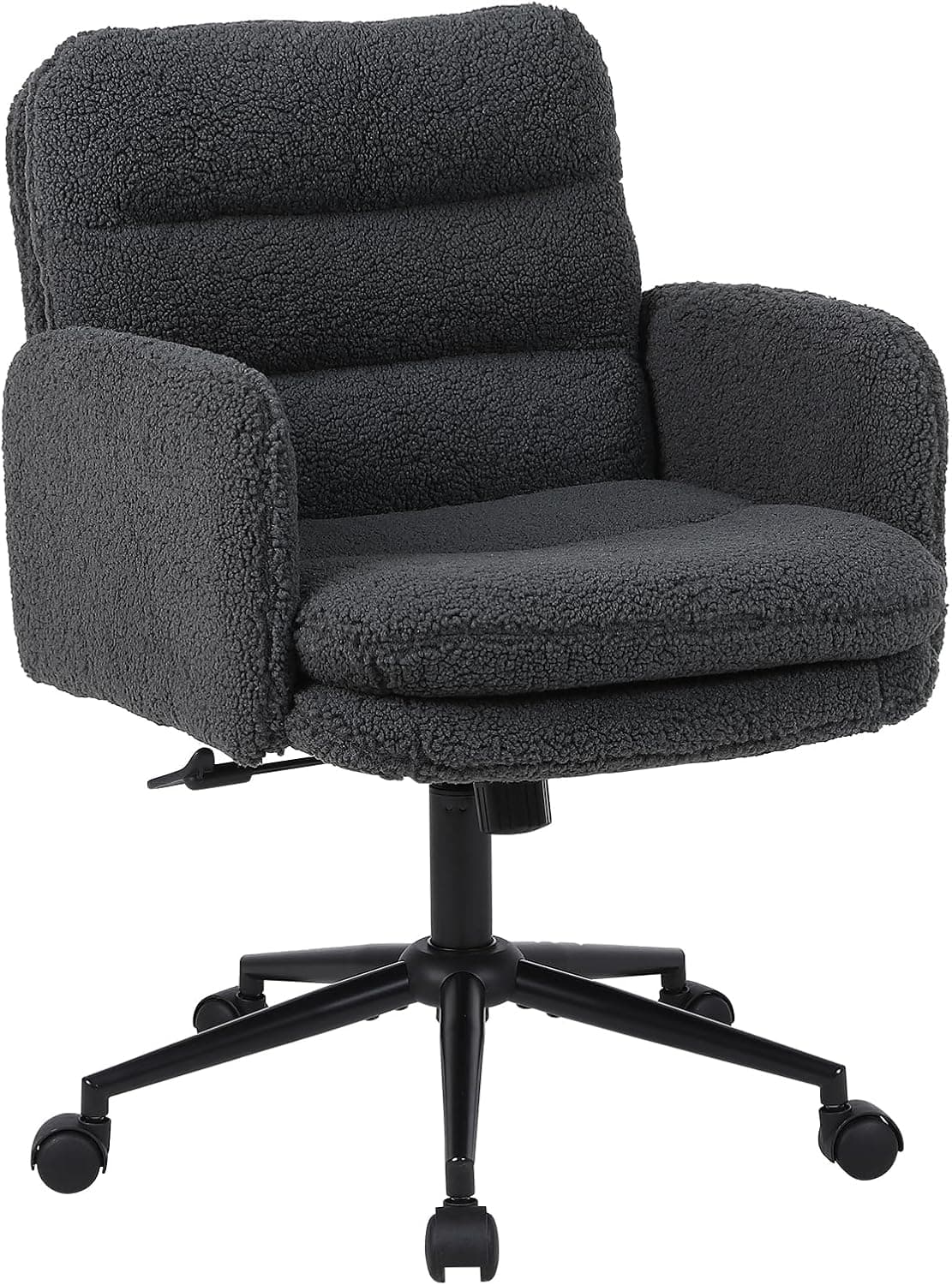 Upholstered Home Office Chair, Faux Cashmere Modern Mid Back Computer Desk Chair with Wheels, Ergonomic, Adjustable Height, Grey