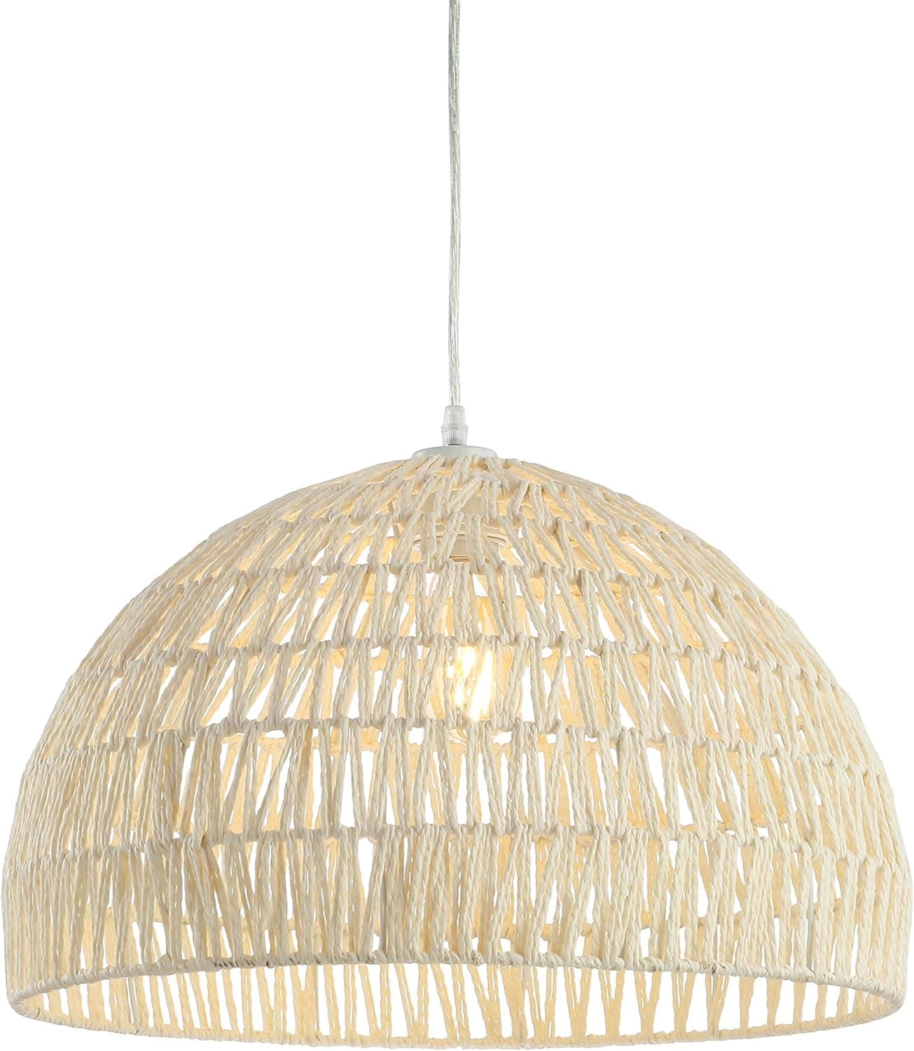 JONATHAN Y JYL6504A Campana 20" 1-Light Bohemian Modern Woven Rattan/Iron LED Pendant Farmhouse Coastal Adjustable Dining Room Living Room Kitchen Island Foyer Bedroom Hallway, Cream
