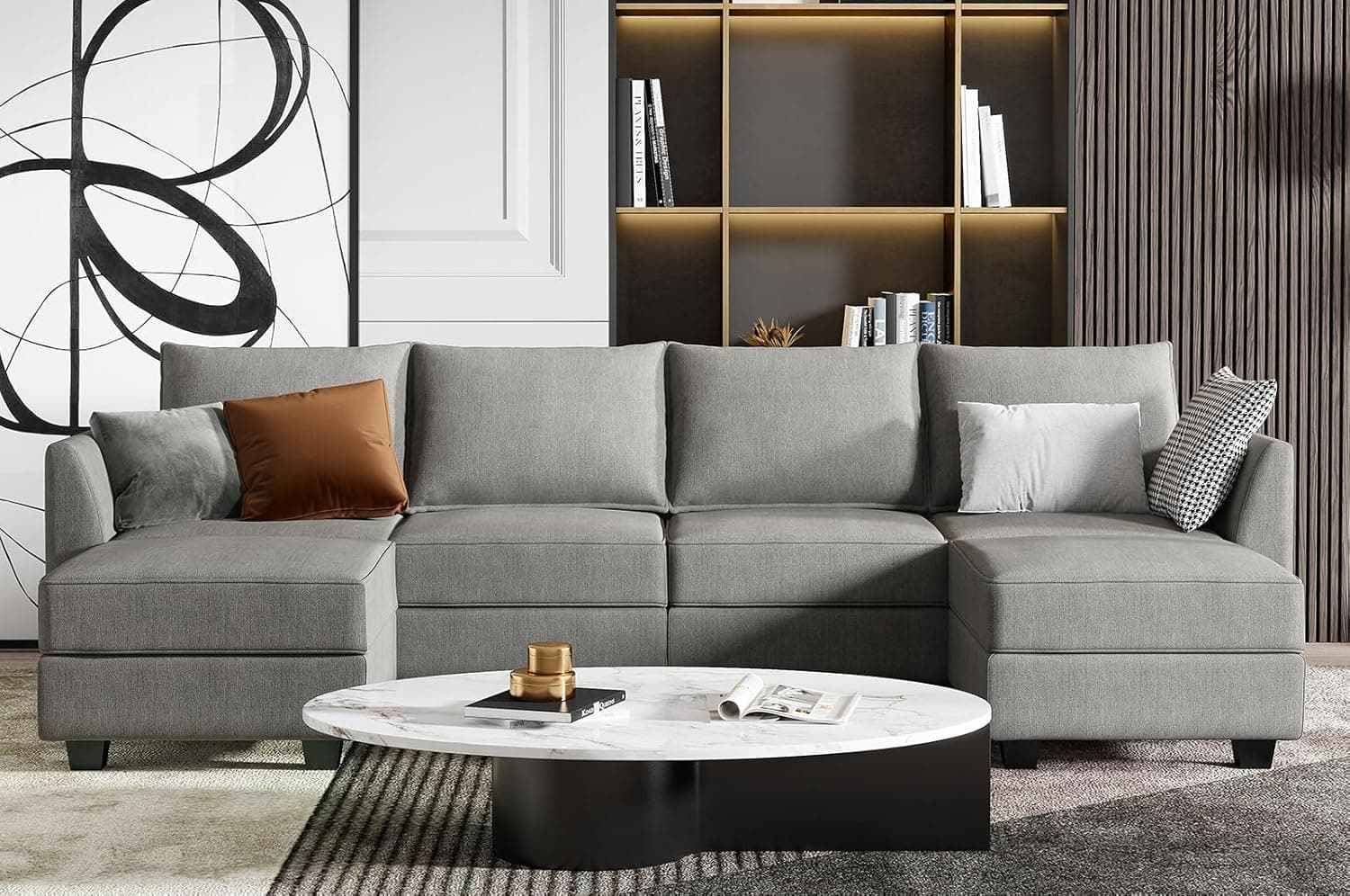 HONBAY Modular Sectional Sofa with Storage U Shaped Modular Sofa 6-Seater Sectional Couch for Living Room, Grey