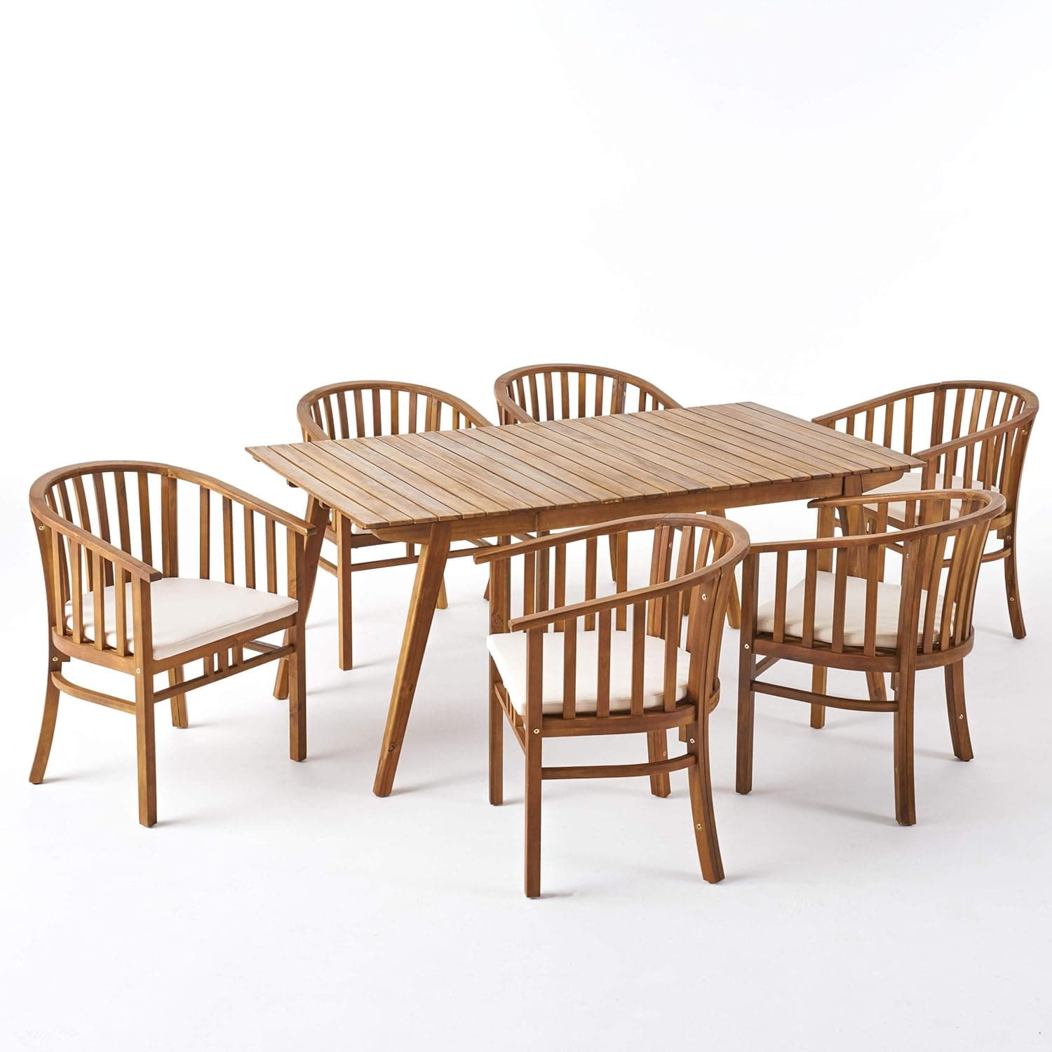 Christopher Knight Home Alondra Outdoor 6 Seater Acacia Wood Dining Set with Water Resistant Cushion, Teak Finish and Cream