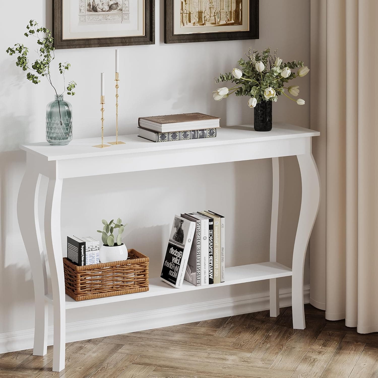 ChooChoo 47 Inch Narrow Console Table, Chic Accent Sofa Table, Entryway Table, White