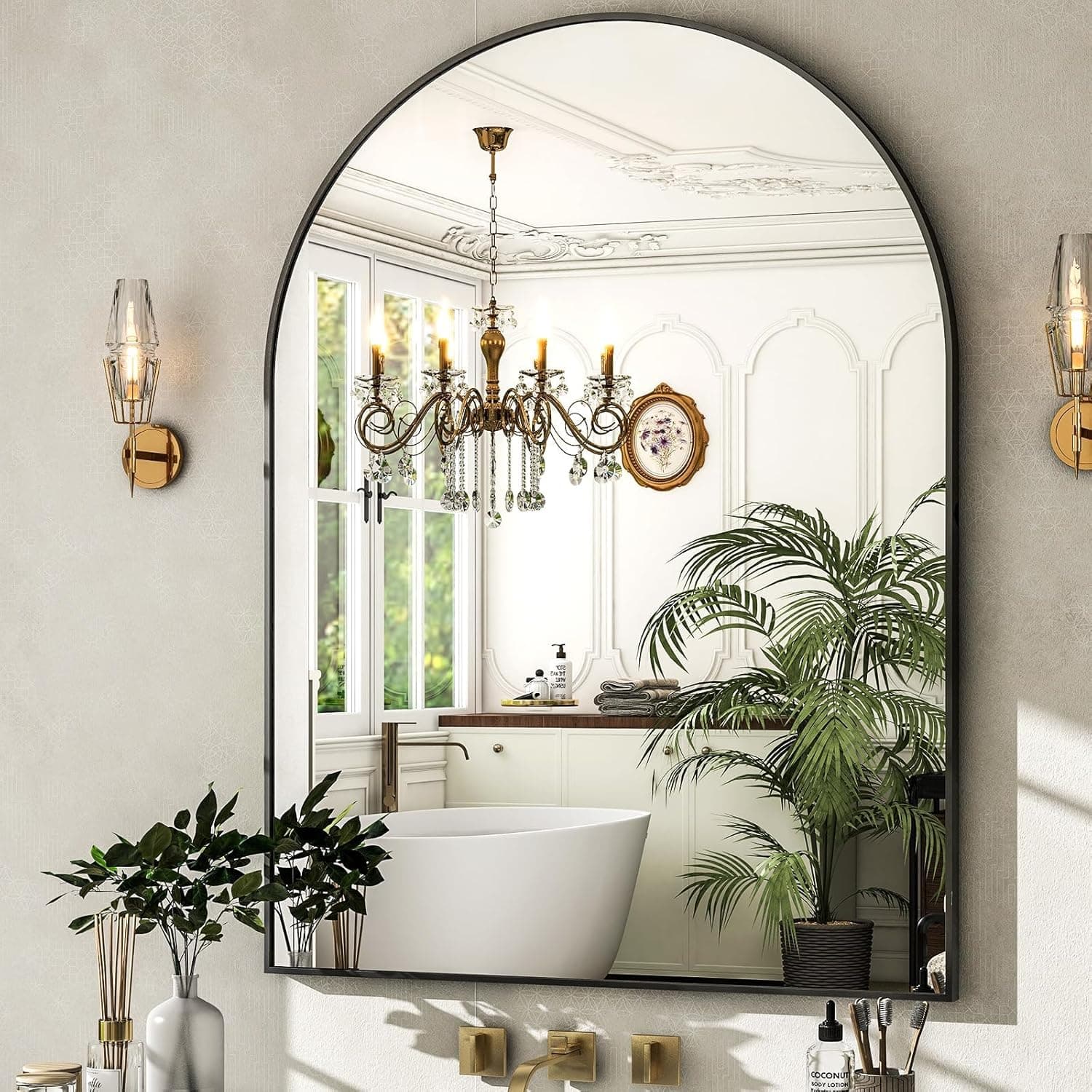 HARRITPURE Arched Wall Mirror – 30"x40" Arch Bathroom Mirror Metal Frame Vanity Mirror for Bedroom, Entryway Dresser Decor, Black