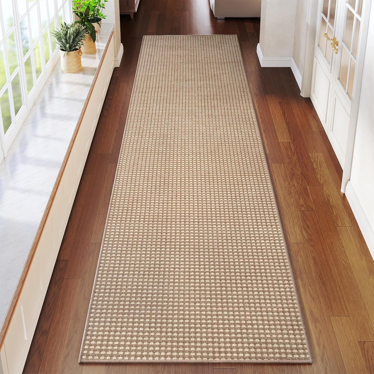 Boho Woven Runners for Hallways Extra Long 2x8 ft Washable Kitchen Runner Mat Rugs Non Slip, Soft Entryway Laundry Hall Floor Runner Carpet for Indoor Backdoor Bedroom Hallway Living Room, Brown